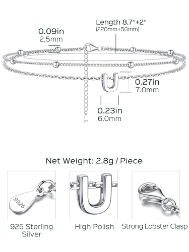 Image of ChicSilver Ankle Bracelets for Women Waterproof, 925 Sterling Silver Initial Anklets for Women, Adjustable Dainty Layered Anklet Beach Jewelry for Women Mom Wife Friend