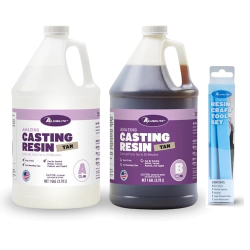 Alumilite Amazing Tan Casting Resin Kit (2 Gal) with 8-Piece Resin Tool Set – Fast-Curing, High-Strength Polyurethane for Durable Casts, Crafts, Molds, and Prototypes