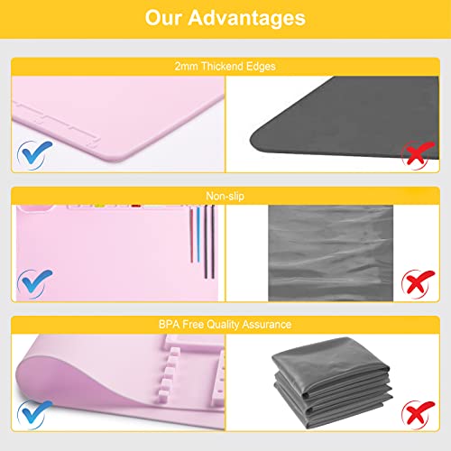 Silicone Painting Mat, Silicone Art Mat With Cup, Silicone Craft Mat With Paint Brush Cleaner Tool, Silicone Artist Mat For Kids Gift Painting Clay Diy Creations (Pink) #TOP3