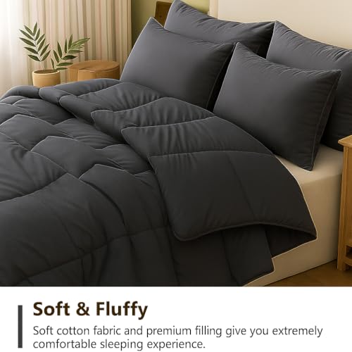 Image of Bed Comforter - Double Size - Dark Grey 300 GSM Quilt Blanket Rajai - Winter Warm Down Alternative Duvet Insert with Corner Ties