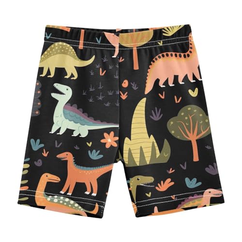Girls Cotton Bike Shorts Dinosaurs and Trees Print Athletic Cartwheel Dance Shorts Summer Outfit, 4T