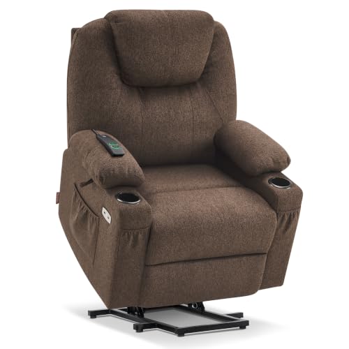 MCombo Power Lift Recliner Chair for Elderly, Lift Chair with Heat and Massage for Tall People, USB&Type C Ports, Extended Footrest, Cup Holders, Fabric 7516 (Large, Brown)