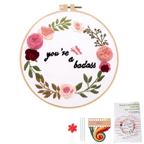 Topapfo Funny Embroidery Kit for Adults, Beginners Cross Stitch Kits Needlepoint Kit with Stamped Embroidery Pattern Hoop Threads Needles Tools