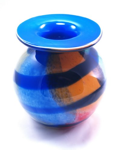 M Design Art Handcraft Rainbow Stripe Pattern Glass Art Handcraft Vase