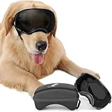 Nikkashop 犬 ゴーグル 大型犬 中型犬 サングラス メガネ ブラックフレーム ブラックレンズ ペット用 紫外線対策 防風 花粉 粉塵対策 UVカット 車酔い対策 目保護 雪目 雪眼症 雪山 スキー