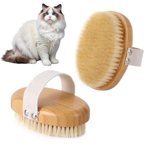 Boar-Bristle-Cat-Brush-for-Indoor-Cats-Cat-Hair-Brush-Gentle-Grooming-Reduce-Shedding-Soft-Hair-and-Healthy-Shine-Bamboo-Handheld-with-Soft-Boar-Bristles-and-Band-for-Short-Haired-Cats-Dogs Boar Bristle Cat Brush for Indoor Cats, Cat Hair Brush Gentle Grooming, Reduce Shedding, Soft Hair and Healthy Shine, Bamboo Handheld with Soft Boar Bristles and Band for Short Haired Cats Dogs - Image 1