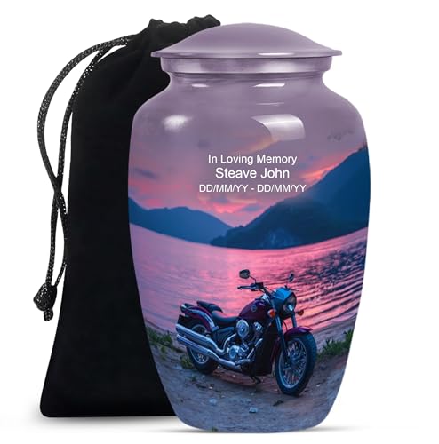 Image of Personalized Bike - Burial Urns - Human Remains Urn - 10 Inch - Large with Velvet Bag - Large Funeral Urn - Decorative Urns for Ashes - Cremation Urn for Ashes - Memorial Urns for Mom & Dad