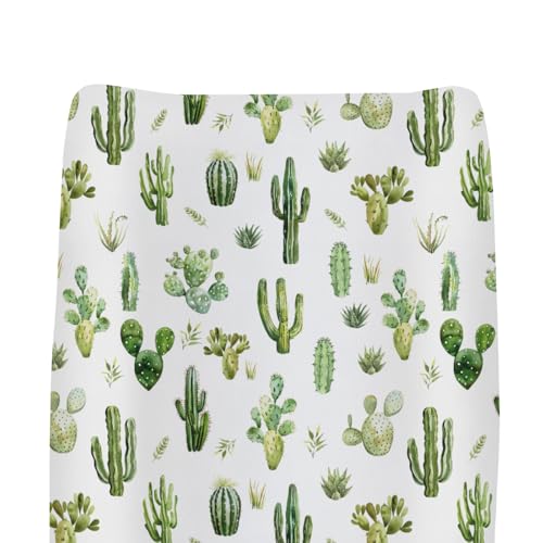 Watercolor Cactus Baby Changing Pad Covers for Boy Girl Green Cactus Leaves Fitted Change Table Covers Mats Wild West Desert Plant Soft Diaper Changing Pad Sheets for 32''×16'' Contoured Pad