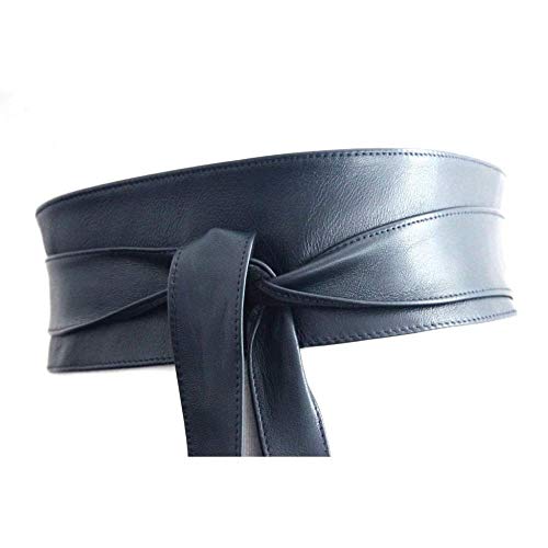Woman's Navy Blue Genuine Leather Obi Sash Wrap Tie Plus Size Corset Waist Cincher Wide biker Leather Belt2