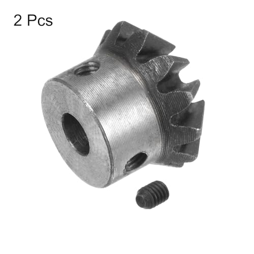 Image of HARFINGTON 2pcs Bevel Gear 1M 12 Teeth 6mm Shaft Hole 1:1 Tapered Bevel Pinion Gear 45# Steel 2 Module 90 Degree Steering Gear, for Hardware Mechanical Rotation