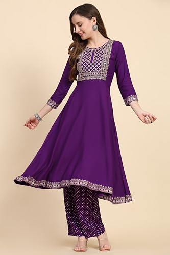 Image of TRENDMALLS Women's Rayon Foil Print Salwar Suit Set Anarkali Kurta Pant with Dupatta Pink Kurta Set for Women
