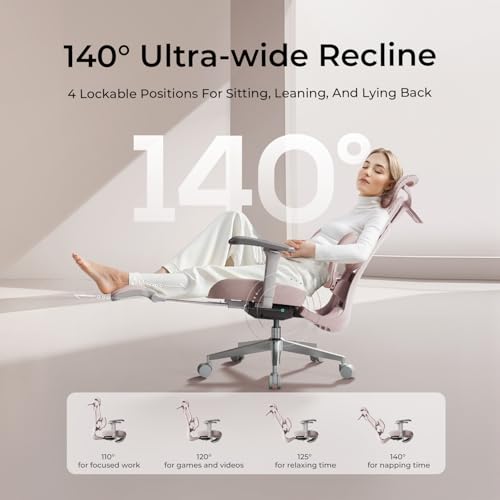 Hbada E3 Air Ergonomic Office Chair, Big and Tall Office Chair - with 3-Zone Dynamic Lumbar Support, 3D Adjustable Headrest, 4D Adjustable Armrests, Swivel, Pink(with Footrest) - Image 8