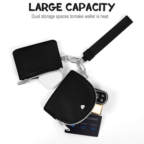 ZRRAJOY Mini Zip Around Wristlet Wallet for Women - Dual Pouch Coin Purse, Keychain & Wristlet, Small Cute Clutch for Teen Girls, Compact Organizer for Cards, Keys, and Coins(Black) ZRRAJOY Mini Zip Around Wristlet Wallet for Women - Dual Pouch Coin Purse, Keychain & Wristlet, Small Cute Clutch for Teen Girls, Compact Organizer for Cards, Keys, and Coins(Black) - Image 2