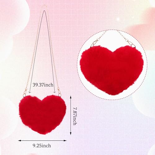 Heart Shaped Faux Fur Bag for Women Red Fluffy Chain Shoulder Bag Cute Mothers Day Clutch Purse for Womens Mother2
