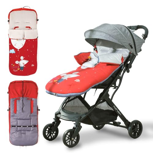 Interbaby Saco Silla Paseo Universal Saco Bebe Invierno Suave, Cálido, Afelpado | Saco Carro Bebe Invierno Desmontable, Doble Apertura, Lavado Fácil, Materiales Antialérgicos, Ratita Rojo