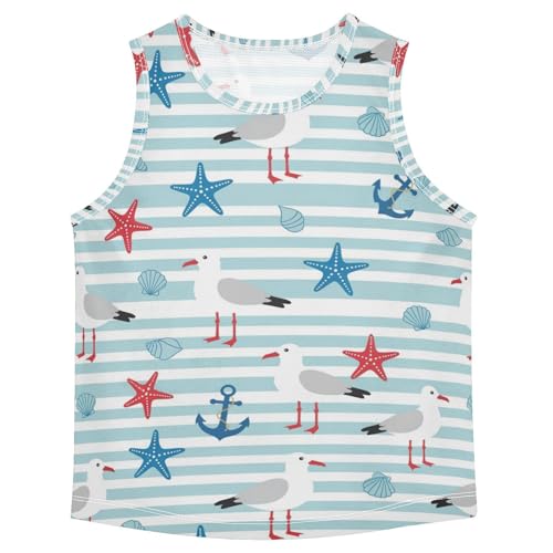 J JOYSAY Seagull Starfish Stripes Boys Tank Top Sleeveless Muscle Shirts Quick Dry Sport Active Workout Kids T-Shirts 3-15T