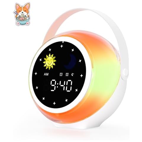Kids Alarm Clock for Bedroom Decor, Ok to Wake Digital Clock for Toddler with Sunrise & Moon, Noise Sound Machine & Night Light for Girls/Boys, Children Sleep Trainer (Orange-Yellow041) Cover