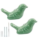 HARSKIYER Bird Shape Ceramic Knobs, 2 Pack Green Cute Cabinet Pulls Handles for Dresser, Drawer, Cupboard with Mounting Screws and Screwdriver