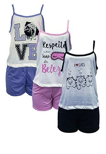 Kit 3 Pijama Vekyo Feminino Short Doll Regata Juliana Tamanho:G;Cor:Colorido;Gênero:Mulher (G)