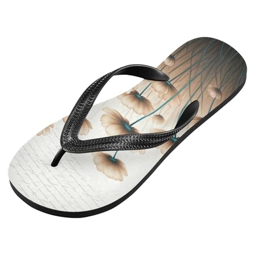 Burbuja Beige Brown Poppy Flowers Flip Flops for Women Men, Soft Thong Sandals Rubber Slippers for Pool Beach Essentials2