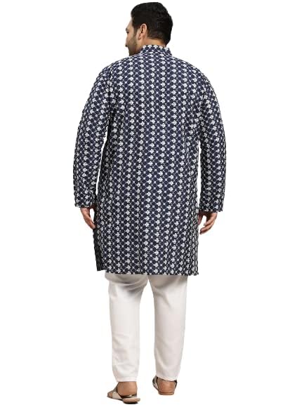 Sojanya PLUS (Since 1958) Men's Silk Blend Embroidered Kurta & White Churidar Pyjama Set3