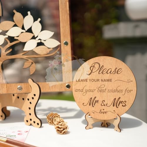 Image of Personalized Maple Tree Wedding Guest Book Alternative, Fall Leaf Drop Box | Rustic fall wedding guest book alternative; guests drop wooden leaf hearts into personalized maple tree keepsake box