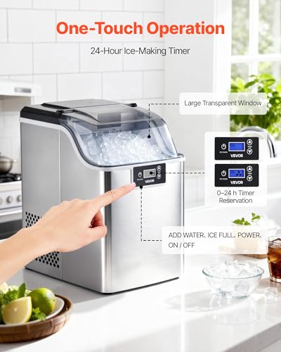 Image of VEVOR Countertop Ice Maker, 44 lbs per Day, Self-Cleaning Portable Machine with Scoop, 4 lbs Ice-Storage Basket, Nugget Ice-Making Machine with Chewable ICES for Home, Kitchen, Office, Bar & Party