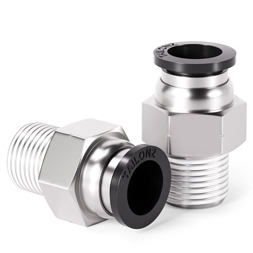 TAILONZ PNEUMATIC Male Straight 1/4 Inch Tube OD x 1/8 Inch NPT Thread Push to Connect Fittings PC-1/4-N1 (Pack of 10)