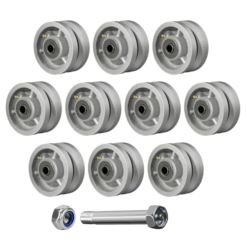 Image of 4 Inch V-Groove Steel Wheel, 7 /8 inch Wide 90 Groove, Fits 1 inch Angle Iron Track, Heavy Duty Industrial Track Wheel with Relief Groove, High Load Capacity(10 Pack)