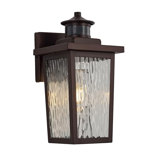 Image of Oil Rubbed Bronze Motion Sensor Exterior Wall Lantern, Dusk to Dawn Outdoor Lighting with Clear Water Glass and E26 Base Socket, 12 inch Outside Lights for House Entryway