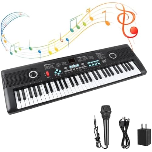 61 Keys Piano Keyboard with Built-in Speaker and Microphone, Portable Electronic Digital Piano for Beginners, Perfect Musical Starter Instrument, Ideal Gift for Aspiring Musicians