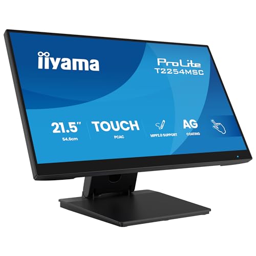 iiyama Prolite T2254MSC-B2AG - Monitor LED IPS, 54,6 cm, 21,5", Full HD, 10 punti, multitouch Optical-Bonded capacitivo, HDMI DP USB 3.2, rivestimento antiriflesso, regolazione dell'altezza 7H, MPP2.0
