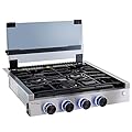 RecPro RV Built In Gas Cooktop | 2 Burner or 3 Burner | RV Cooktop Stove | 6,500 and 8,000 BTU Burners | Cover Included (Stainless Steel, 3-Burner)