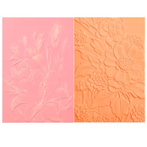 OTCRAFT 2 carpetas de grabado en relieve 3D para hacer tarjetas, tulipanes florales y flores, texturas florales, impresiones, fondo, carpetas de plástico para grabado en relieve, plantillas para
