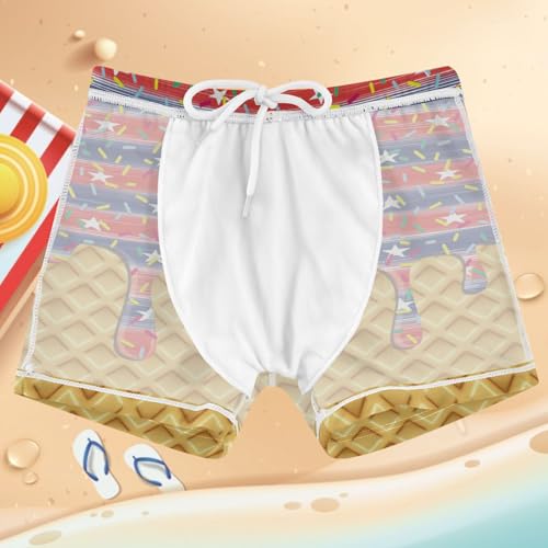 Boys Swim Trunks Quick Dry Kids Bathing Suit Flag Star Ice Cream Drip Toddler Swim Shorts Swimwear Size 3-10T4