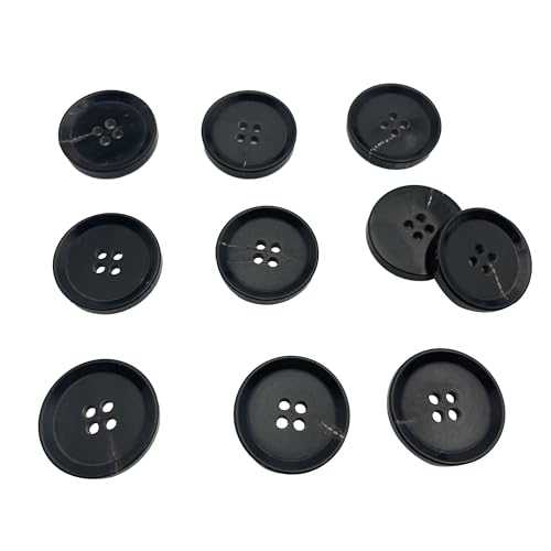 Black Buttons Set of 10 Premium Genuine Buffalo Horn Blazer Buttons with Polished Round Rim for Sport Coats 25mm Q3589