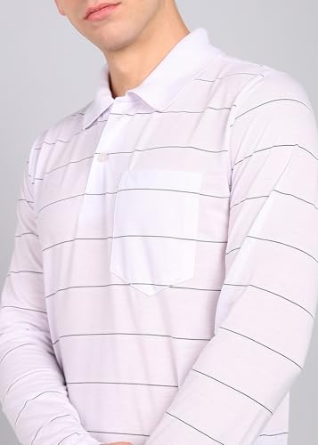 Image of INKKR Men Full Striped Polo Neck Cotton Blend T-Shirt