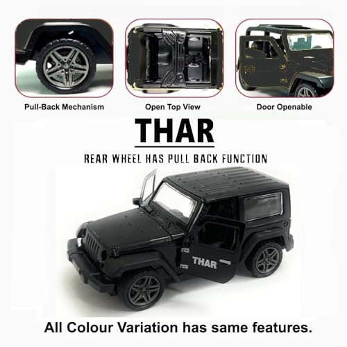 Image of SHAKTISM Thar Diecast Model Toy, 1:32 Scale with Sound & Lights Pull Back Collectible Vehicle Toy Door Opening Scale Car Model Birthday Gift for Boys Girls (Green-Diecast Metal Car)