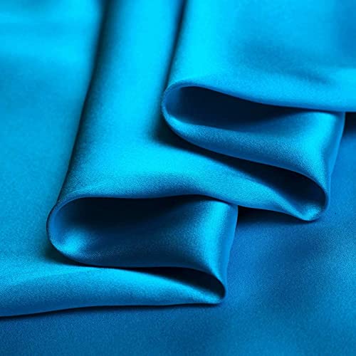 19 Momme Tissu Satin Crêpe de 100% Soie Bijou Bleu Tissus Charmeuse pour Vetement au Mètre 114cm x 100 cm