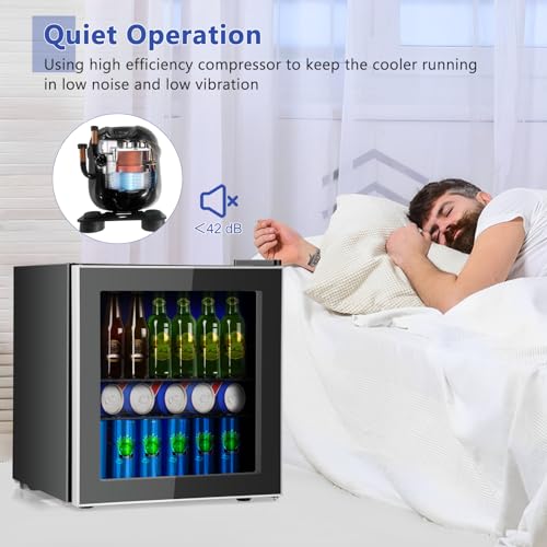 Image of COSTWAY 60 Cans Beverage Refrigerator Cooler, Freestanding Mini Fridge with Glass Door & Removable Shelves, Small Beverage Drink Fridge for Soda Beer Wine, 1.6 Cu.Ft