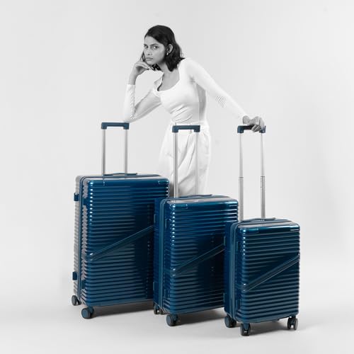 Image of Assembly Luggage Trolley Set of 3 (20+24+28 Inch) with TSA Locks & 3 Packing Cubes, Polycarbonate Hard Shell Spinner Trolley Bag Set for Family Travel, Blue (Small+Medium+Large)
