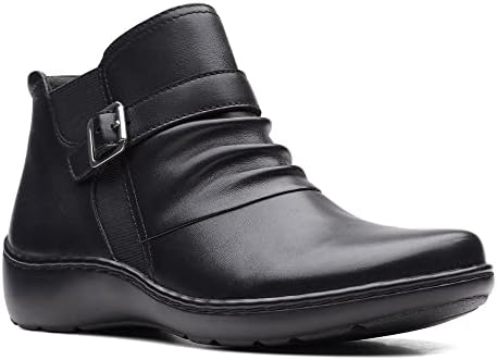 Clarks womens Cora Rouched Ankle Boot, Black Leather, 7 US | Image 3