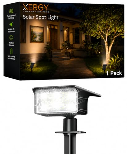 Image of XERGY Solar LED Spot Lights | Waterproof Outdoor Landscape Lighting | 3 Brightness Modes | Adjustable Head | 2 Install Options (Wall Mount & Ground Stake) | Auto On /Off for Garden, Lawn & Pathway