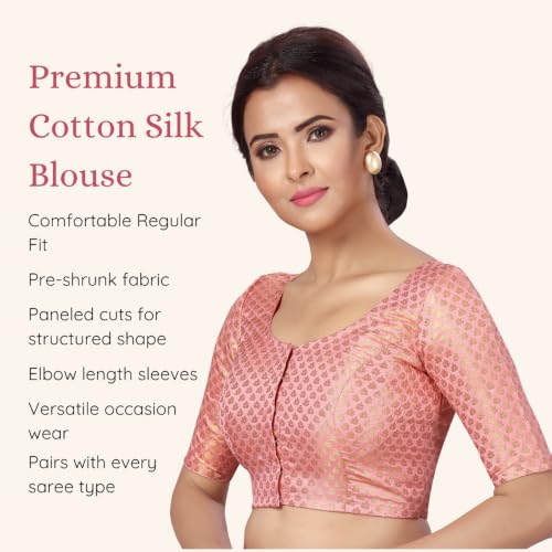 Image of Studio Shringaar Women's Zari Brocade Stitched Elbow Length Sleeves Saree Blouse