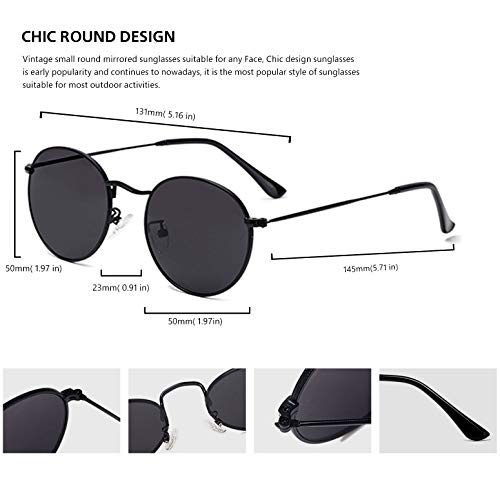 Image of Small Round Polarized Sunglasses Retro Men Women Mirrored Lens Metal Frame Circle Sun Glasses Shades