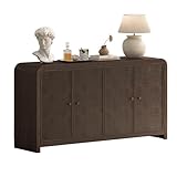 Oak&Sparrow Oak Sideboard Buffet Cabinet with Storage, 60'' Boho Buffets & Sideboards with Adjustable Shelves, Rattan Sideboard Cabinet with 4 Doors for Living Room, Hallway & Kitchen