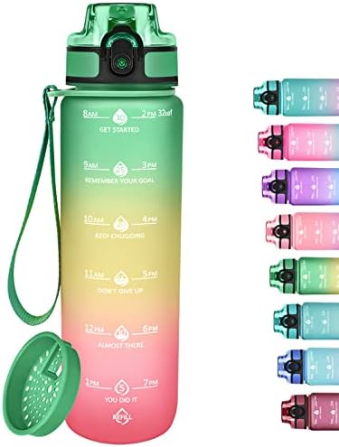 GOSWAG 32oz Motivational Water Bottle with Time