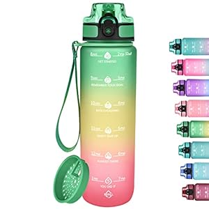 GOSWAG 32oz Motivational Water Bottles with Time Marker and Fruit Strainer, Sports Water Bottle with Times to Drink, Leakproof, Reusable Plastic Bottle with Strap no Straw for Gym, School