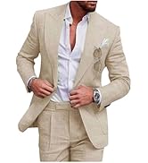 Mi Bo Tong Mens Linen Suits 2 PC Summer Beach Wedding Tuxedos Single Breasted Prom Suit Jacket Pa...