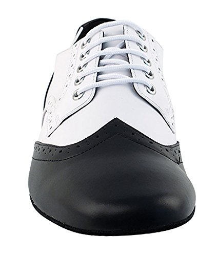 Very Fine Dance Shoes - Mens Standard, Smooth, Waltz Ballroom Dance Shoes - PP301-1-inch Heel and Foldable Brush Bundle - Black Leather - White Leather - 12.5